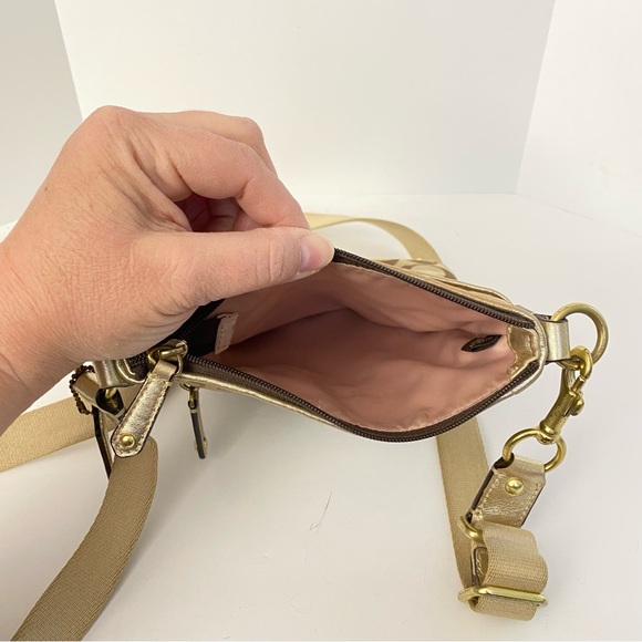 Coach Signature Crossbody with Yellow and Metallic Gold Leather Flower - Picture 9 of 17
